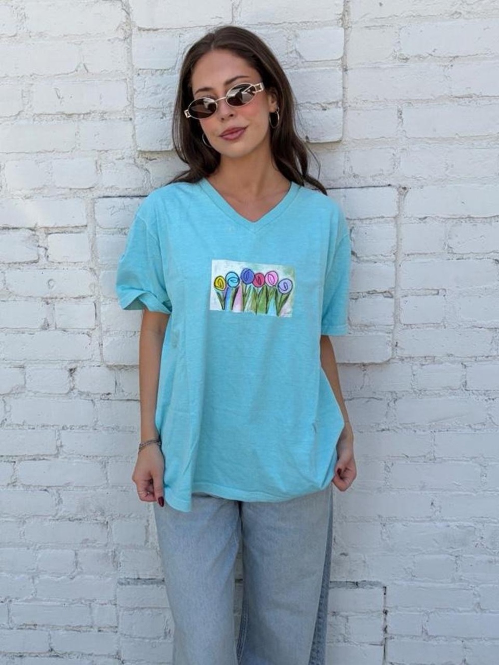 Vtg 90s fresh produce Blue cotton t-shirt with graphic tulips Size L
#grandmacor